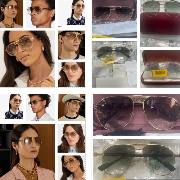 GREEEN MIRROR “GG” LOGO PILOT AVIATOR GOLD METAL SUNGLASSES AS SEEN ON GARCELLE - Picture 3 of 16